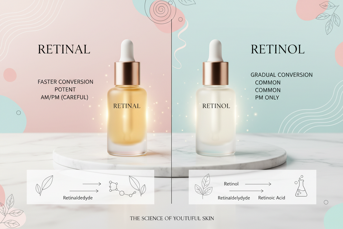 Retinal and retinol bottles spot the difference