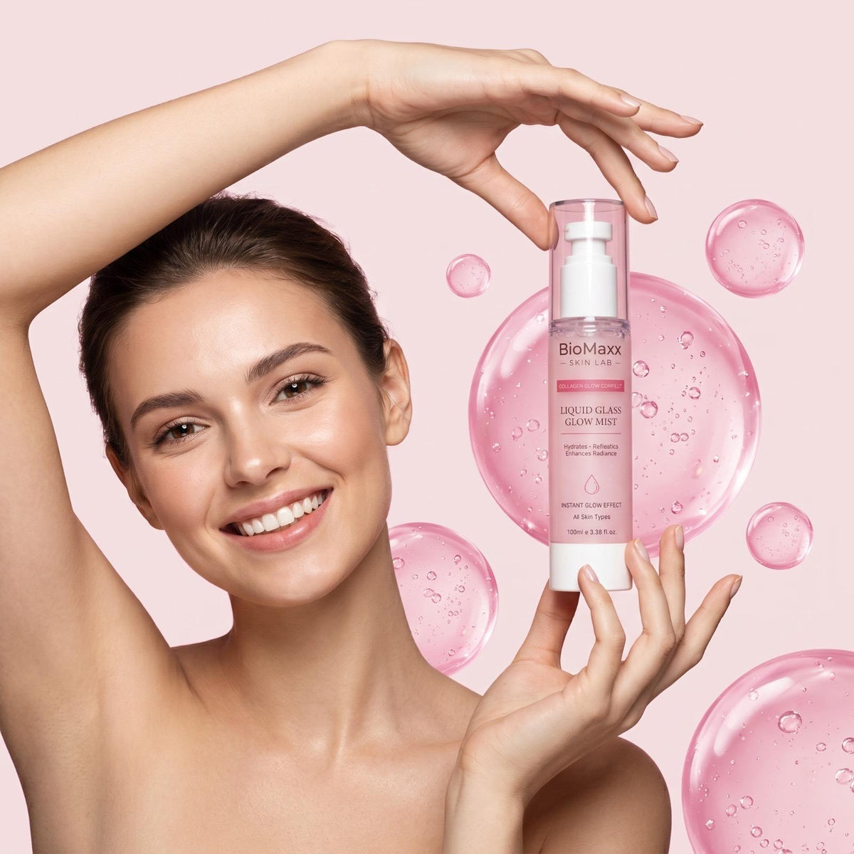 BioMaxx Liquid Glass Mist 100mL – Collagen, Hyaluronic Acid & Niacinamide